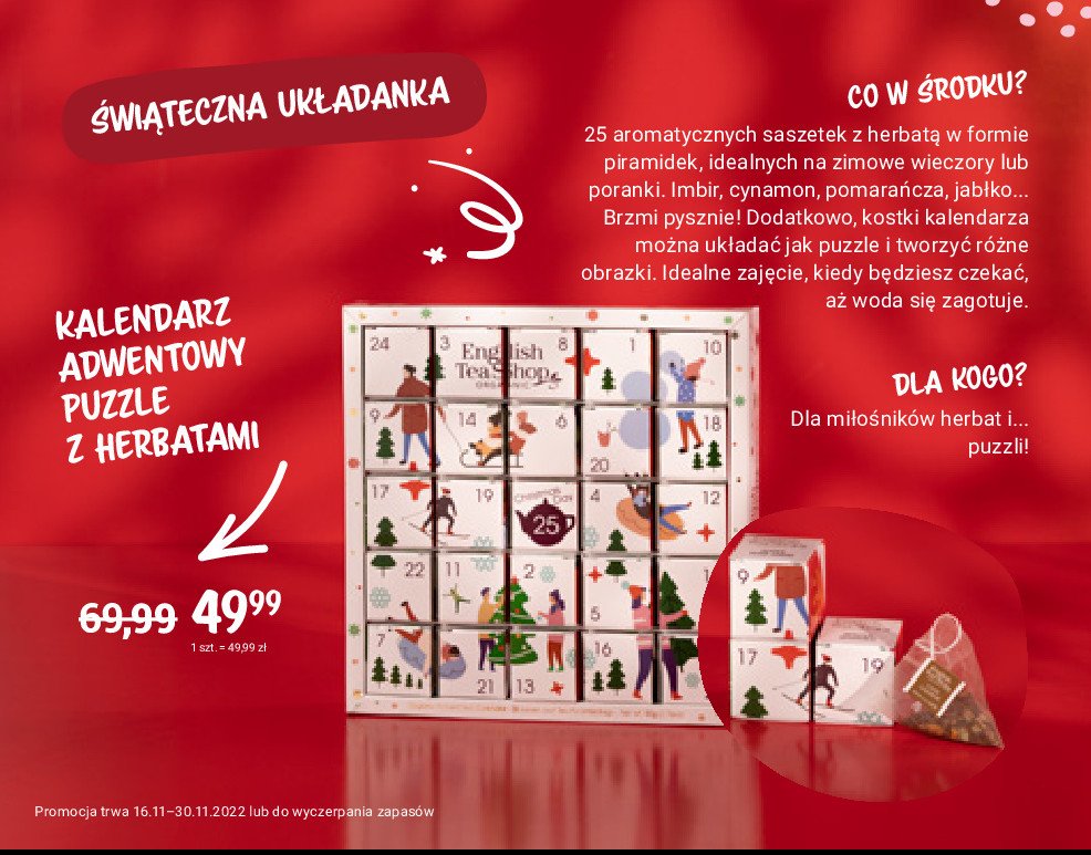 Kalendarz adwentowy puzzle z herbatami English tea shop promocja