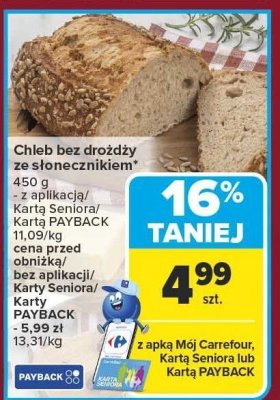 Chleb bez drożdży ze słonecznikiem promocja w Carrefour