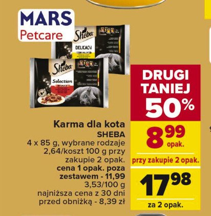 Karma dla kota smaki drobiowe Sheba delicacy in jelly promocja w Carrefour Market