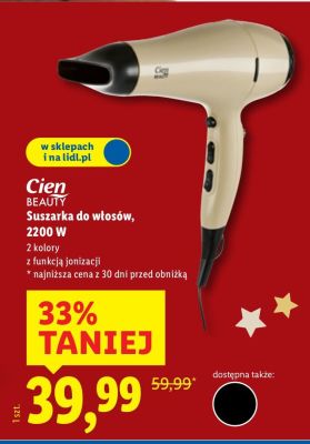 Suszarka do włosów Cien BEAUTY 2200 W, 2 kolory, z funkcją jonizacji promocja w Lidl