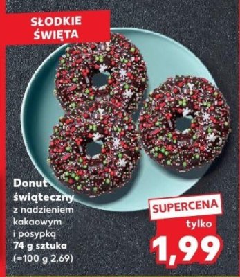 Donut świąteczny z nadzieniem kakaowym i posypką Kaufland promocja w Kaufland