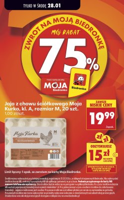 Jaja z chowu ściółkowego Moja Kurka, kl. A, rozmiar M, 20 szt. promocja w Biedronka
