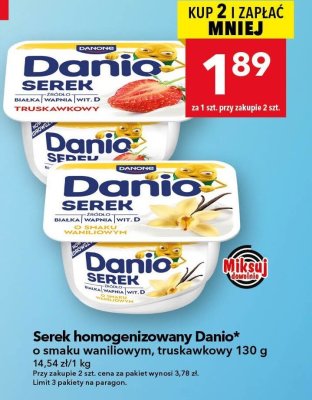 Serek homogenizowany Danio o smaku waniliowym, truskawkowy 130 g promocja w LEWIATAN