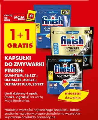Kapsułki do zmywarki Finish Quantum 46 szt. 1+1 gratis promocja w Biedronka