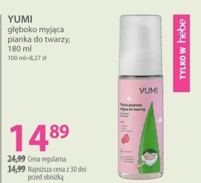 Pianka do twarzy YUMI głęboko myjąca pianka do twarzy promocja w Hebe