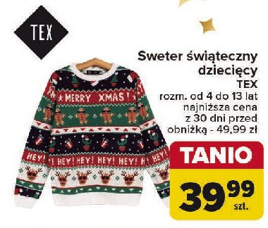 Sweter świąteczny dziecięcy Tex promocja w Carrefour