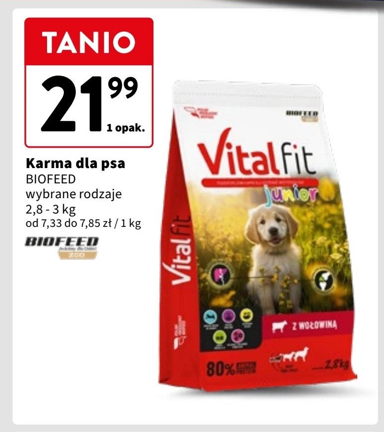 Karma dla psa z wołowiną Biofeed vitalfit promocja w Intermarche