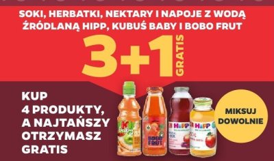 Soki, herbatki, nektary i napoje z wodą źródlaną HiPP, Kubuś Baby i Bobo Frut promocja w Netto