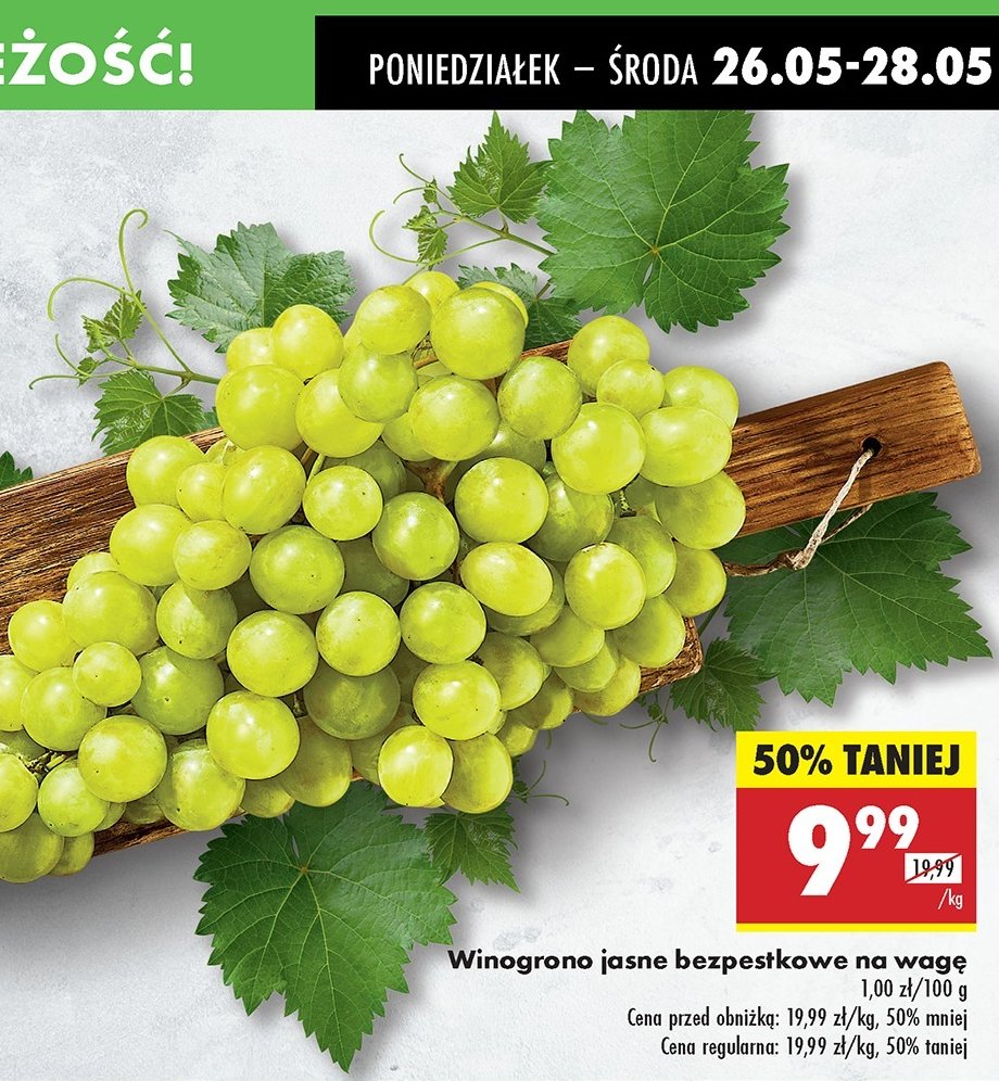 Winogrona białe bezpestkowe promocja w Biedronka