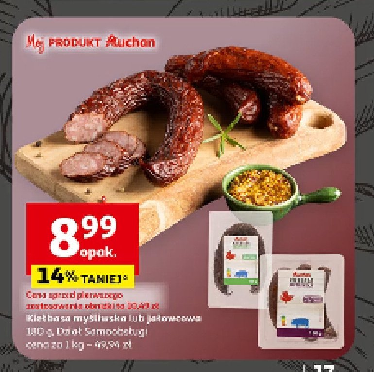 Kiełbasa jałowcowa Auchan różnorodne (logo czerwone) promocja