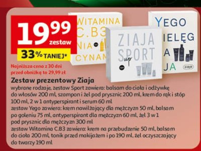 Zestaw prezentowy Ziaja wybrane rodzaje (Sport, Witamina CB3, Yego) promocja w Auchan