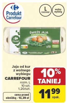 Jaja od kur z wolnego wybiegu Carrefour Classic promocja w Carrefour