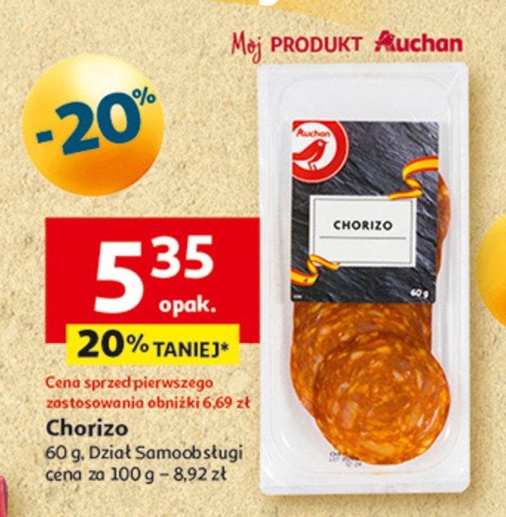 Kiełbasa chorizo w plasterkach Auchan promocja w Auchan
