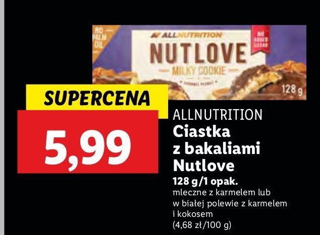 Ciastka w białej polewie z karmelem i kokosem Allnutrition nutlove promocja