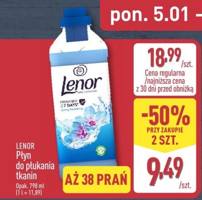 Płyn do płukania tkanin LENOR 798 ml, aż 38 prań promocja w Aldi