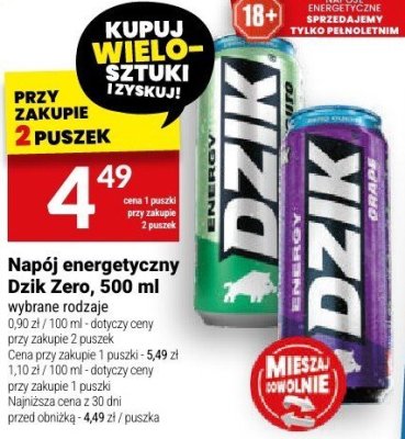 Napój energetyczny Dzik Zero, 500 ml promocja w Twój Market
