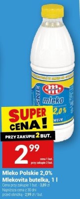 Mleko Polskie 2,0% Mlekovita butelka promocja w Twój Market