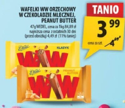 Wafle WW orzechowy w czekoladzie mlecznej, peanut butter Wernli promocja w Arhelan