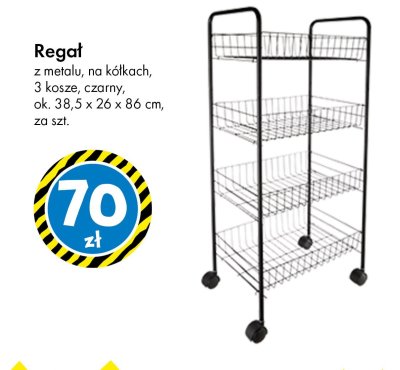 Regał z metalu, na kółkach, 3 kosze, czarny, ok. 38,5 x 26 x 86 cm promocja w Tedi
