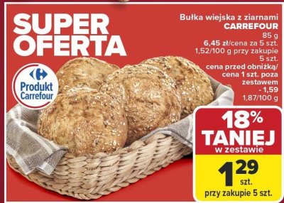 Bułka wiejska z ziarnami Carrefour promocja w Carrefour