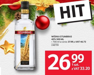 Wódka Stumbras 40% 500 ML 700 ml w cenie: 37,99 z VAT 46,73 promocja w Selgros