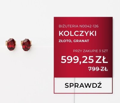 Kolczyki złoto, granat N0042-126 promocja w Briju