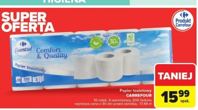 Papier toaletowy CARREFOUR Comfort & Quality 10 rolek, 3-warstwowy, 200 listków promocja w Carrefour Market