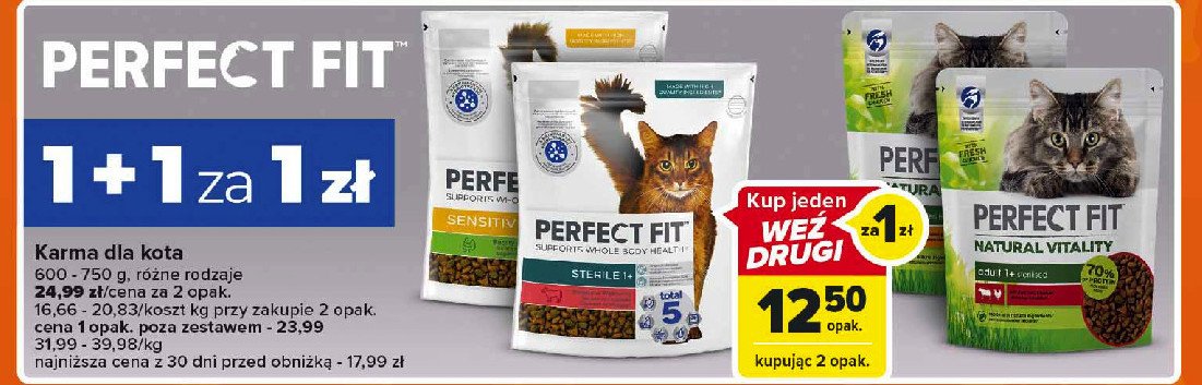 Karma dla kota adult 1+ wołowina Perfect fit promocja