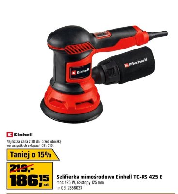 Szlifierka mimośrodowa Einhell TC-RS 425 E moc 425 W, ⌀ stopy 125 mm promocja w OBI