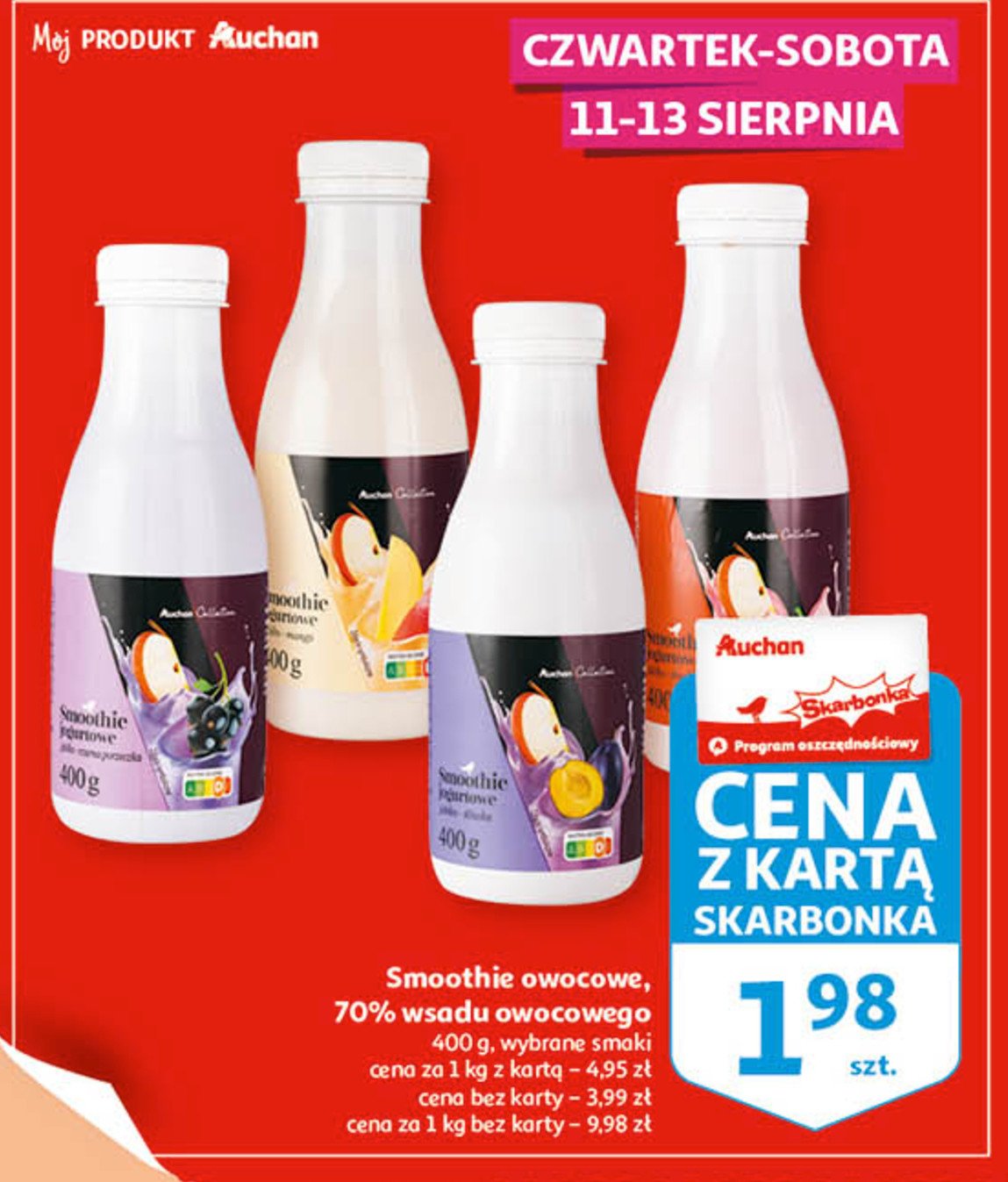 Smoothie jogurtowe jabłko-czarna porzeczka AUCHAN COLLECTION promocja