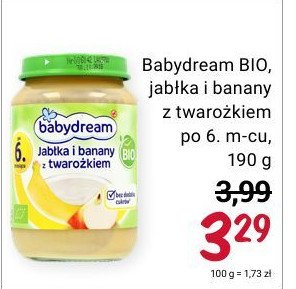 Deser: jabłka, banany, twarożek Babydream bio promocja