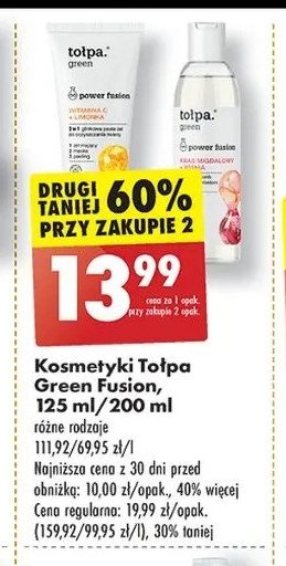 Tonik do twarzy kwas migdałowy + wiśnia Tołpa green power fusion promocja