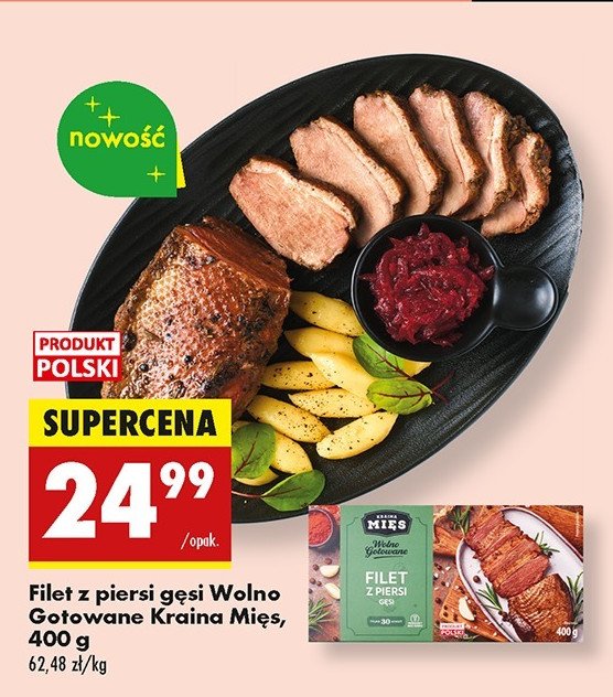 Filet z piersi gęsi ze skórą wolno gotowane Kraina mięs promocja w Biedronka