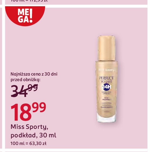 Podkład do twarzy 100 ivory Miss sporty perfect to last 24h promocja w Rossmann