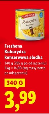 Kukurydza konserwowa słodka Freshona promocja w Lidl