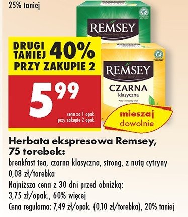Herbata czarna z nutą cytryny Remsey promocja w Biedronka
