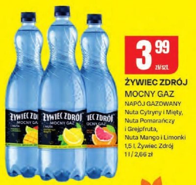 Napój gazowany Żywiec Zdrój Mocny Gaz Nuta Cytryny i Mięty, Nuta Pomarańczy i Grejpfruta, Nuta Mango i Limonki promocja w Chorten