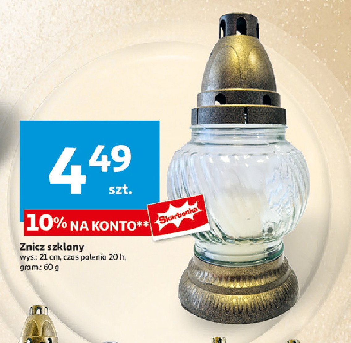 Znicz szklany 21 cm promocja