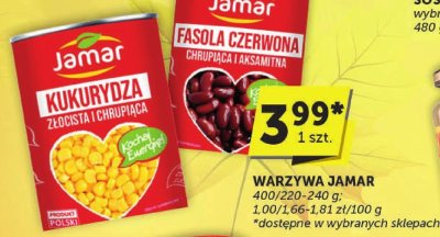 Warzywa Jamar kukurydza, fasola czerwona promocja w Euro Sklep