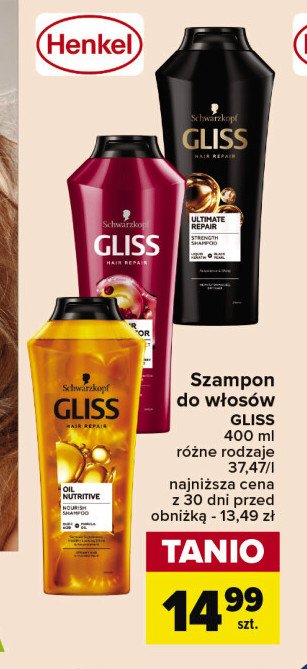 Szampon do włosów Gliss kur oil nutritive promocja w Carrefour