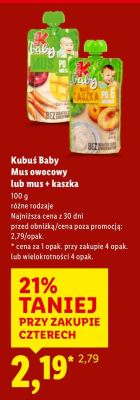 Mus owocowy lub mus + kaszka Kubuś Baby promocja w Lidl