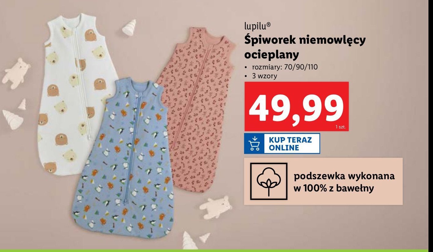 Śpiwór niemowlęcy 70/90/110 cm Lupilu promocja