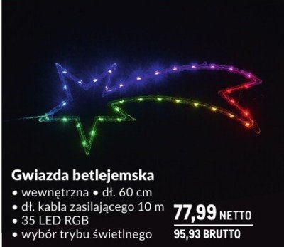 Gwiazda betlejemska świetlna wewnętrzna dł. 60 cm, 35 LED RGB promocja w Makro