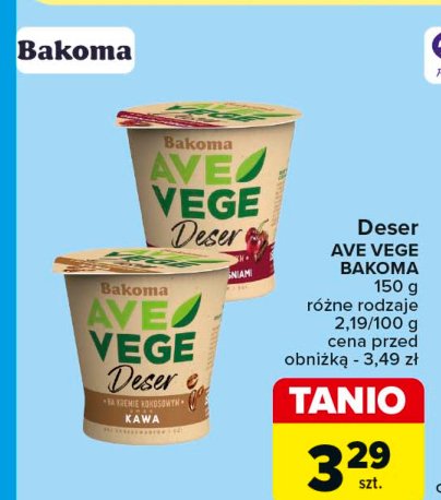 Deser na kremie kokosowym kawa Bakoma ave vege promocja