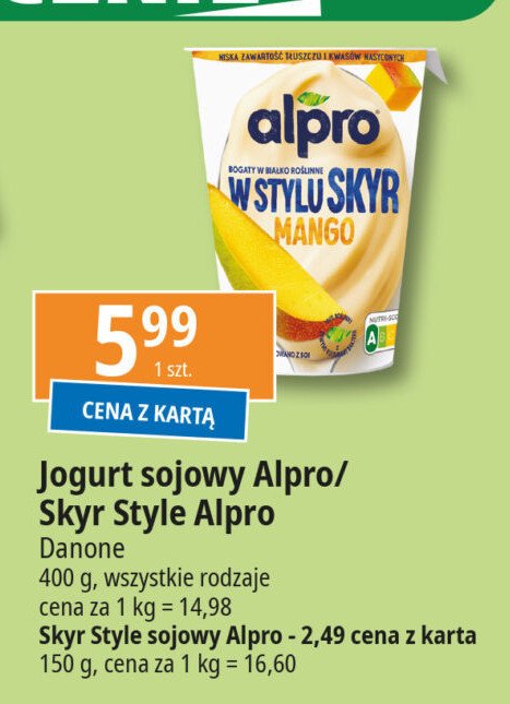 Jogurt sojowy mango Alpro promocja w Leclerc