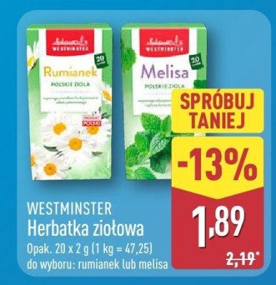 Herbatka ziołowa melisa promocja w Aldi
