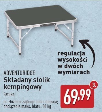 Stolik kempingowy 75 x 55 x 69.5 cm ADVENTURIDGE promocja
