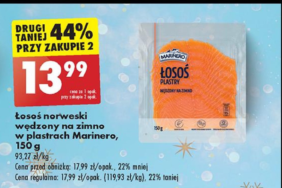 Łosoś wędzony na zimno plastry Marinero promocja w Biedronka