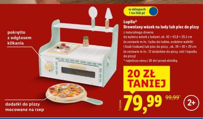 Drewniany wózek na lody lub piec do pizzy Lupilu z pojemnikiem na lody i ruchomą pokrywką promocja w Lidl