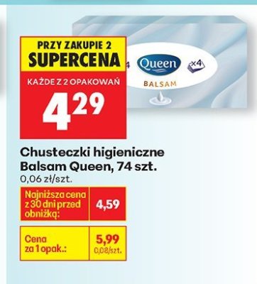 Chusteczki higieniczne Balsam Queen, 74 szt. promocja w Biedronka